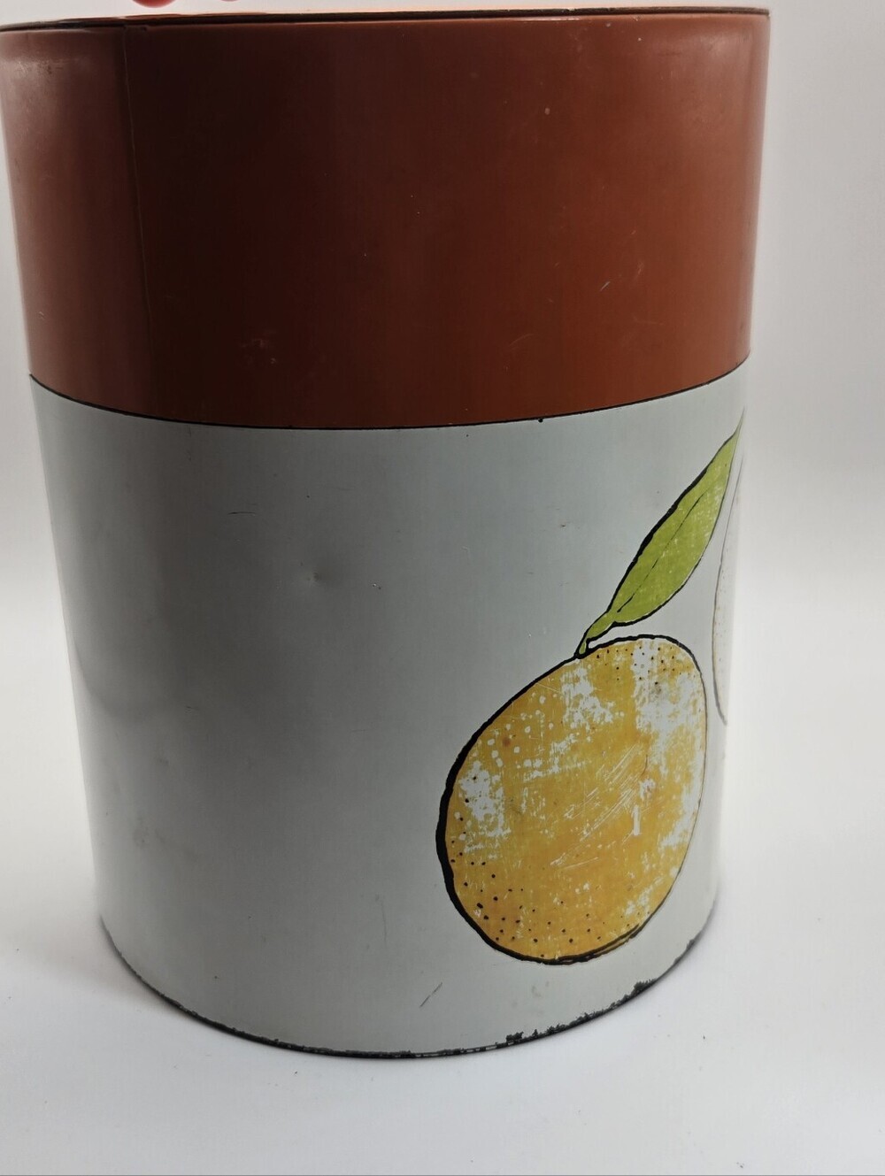 Vintage Mid-Century Modern Metal Tin Canister With Oranges - Picture 2 of 9